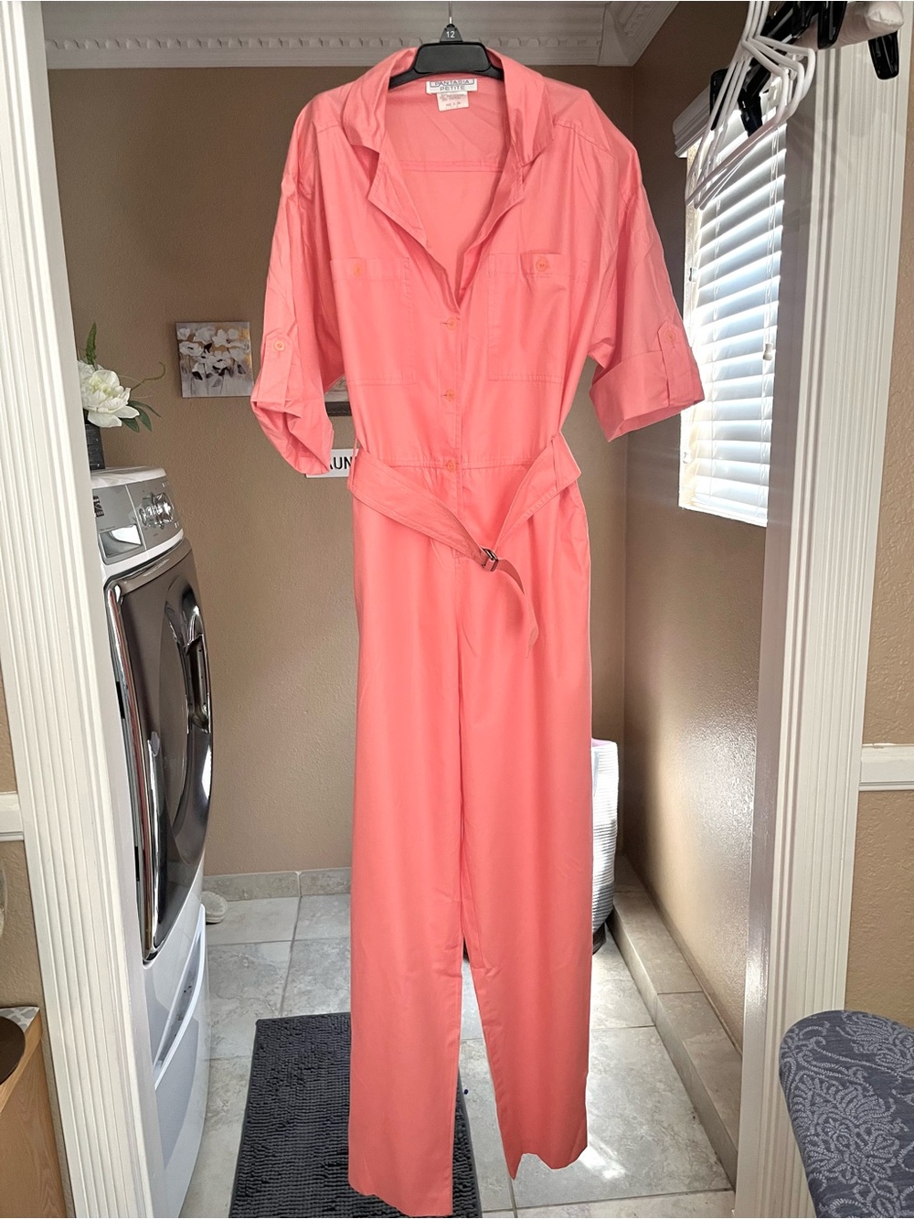 Vintage 1980’s Petite Coral Jumpsuit with Belt - Women's
